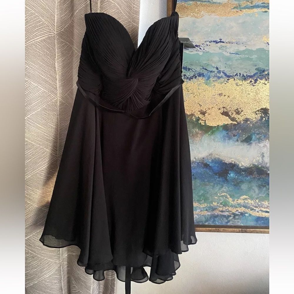 Cinderella Divine Mini Dress Women Sz 18 Black Chiffon  Pleated Strapless NEW